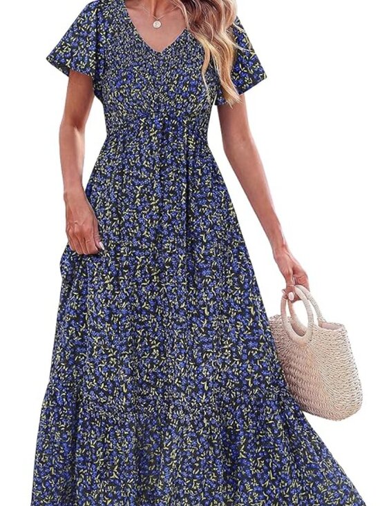 PrettyGarden Dresses & Skirts - Blue and Black Floral Smocked Dress XL (PrettyGarden)